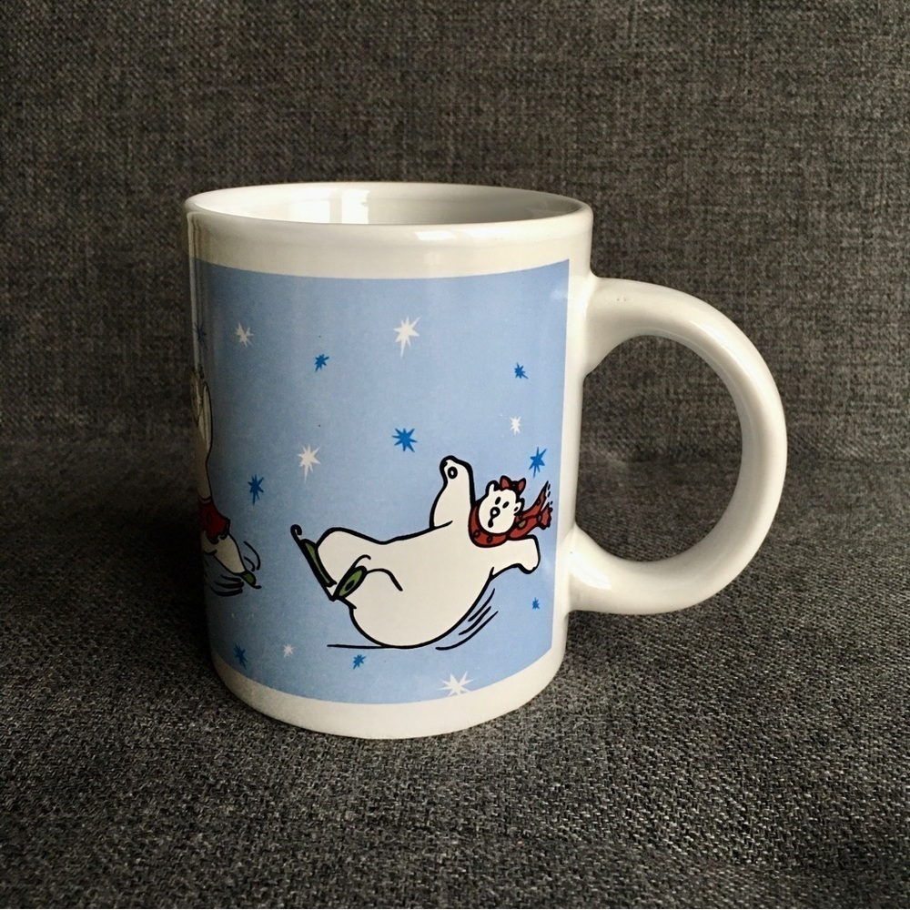 Ice Skating Bears Coffee Mug, Blue, White, 12 oz